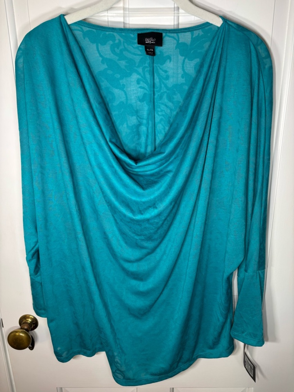 NWT Mossimo Women’s XL Teal Turquoise Drape Gathered Cowl Top Shirt Damask